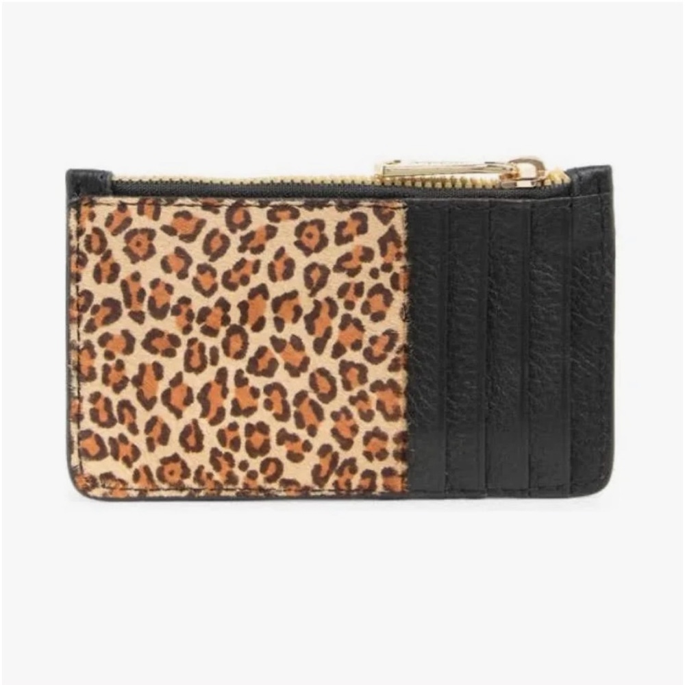 Aimee Kestenberg Melbourne Wallet Black Leather/Micro Fur Leopard Print NWT